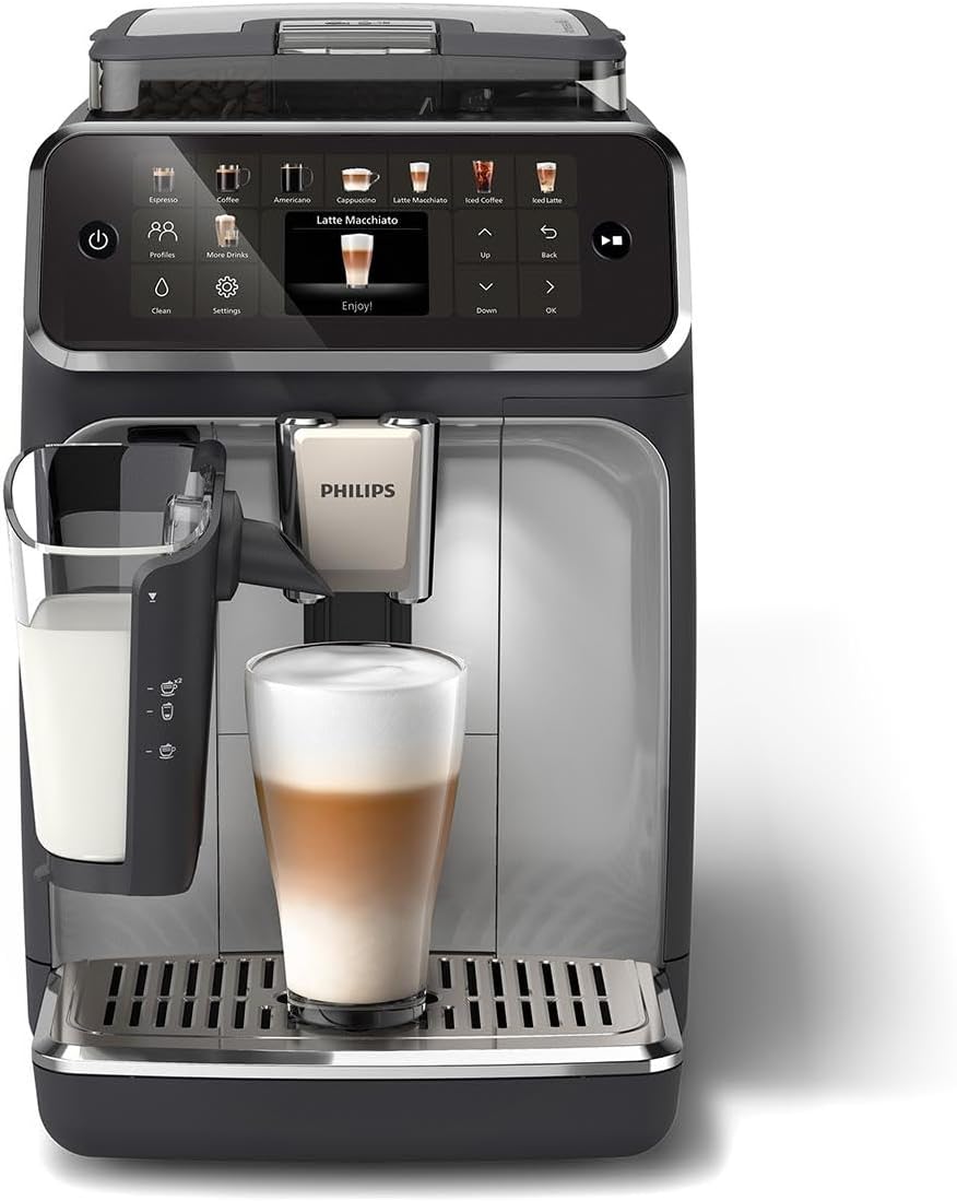 Philips Serie 5500 Kaffeevollautomat – LatteGo Milchsystem, 20 heiße und kalte Kaffeespezialitäten, 40% leiser mit SilentBrew, QuickStart, Schwarz und Silber (EP5546/70)